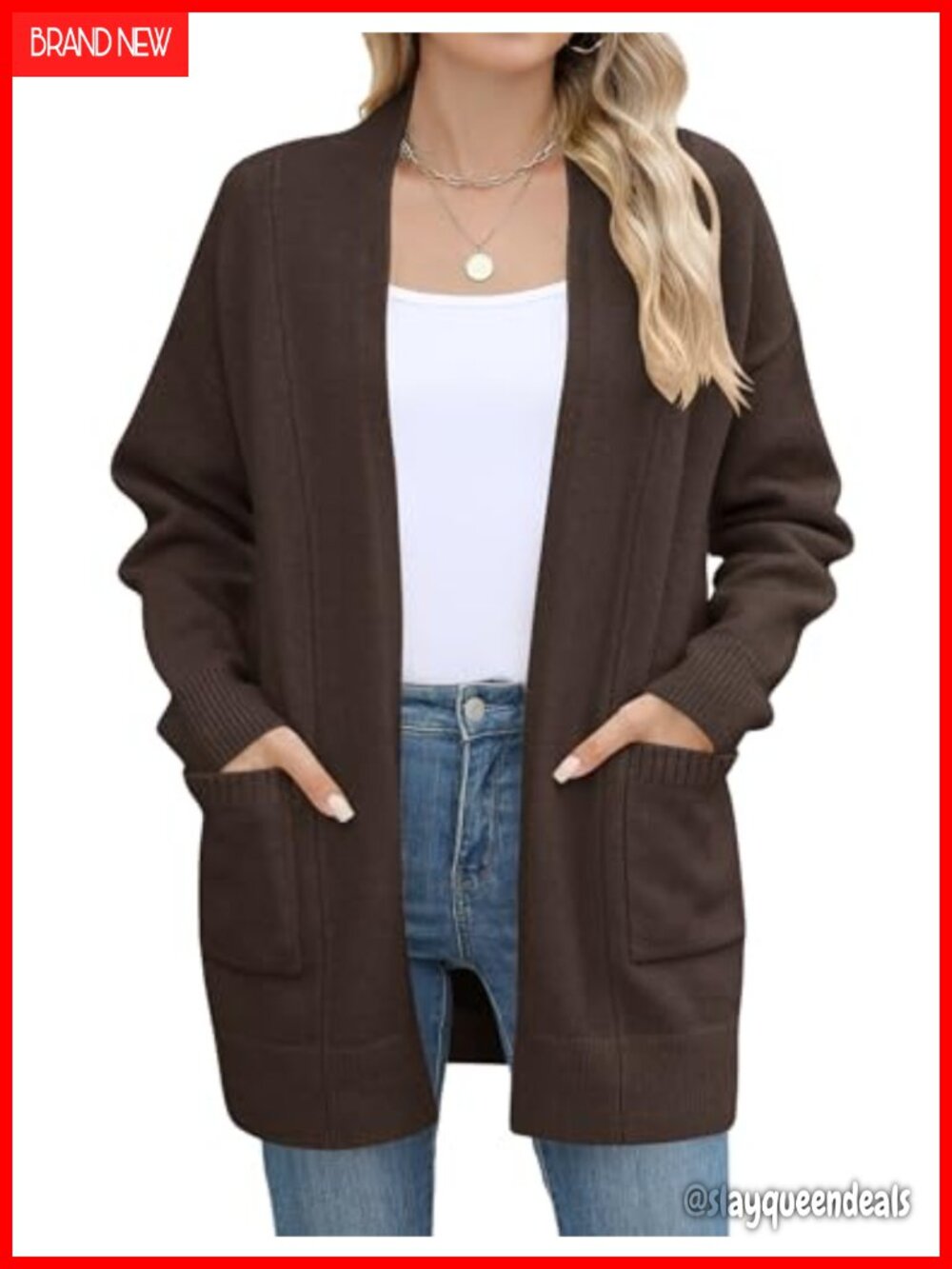 Open Front Knit Cardigan Sweater with Pockets